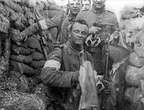 German WWI raiders with white armbands for recognition during hand-to-hand combat in trench