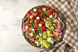 Cobb salad, keto food, top view, no people, close-up