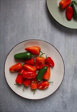 Mini sweet pepper, set, colored peppers, top view, no people, assortment