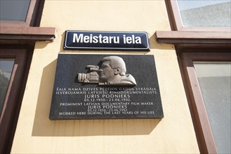 Memorial plaque commemorates Latvian documentary filmmaker Juris Podnieks, made films about the