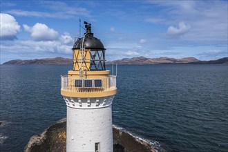 Aerial view of Tobermory lighthouse, Isle of Mull, Scotland, UK