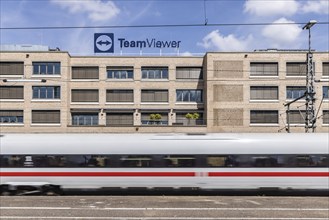 TeamViewer Deutschland GmbH, software company. Company headquarters with logo at the main railway