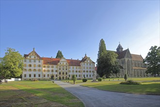 Monastery church and baroque castle with baroque garden, Minster, Monastery, Castle, Salem, Lake