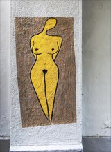 Artistic nude drawing on a wall segment, Prague, Czech Republic, Europe