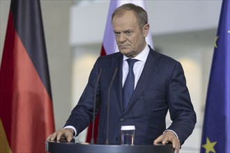 Donald Tusk, Prime Minister of Poland, recorded during a press conference at the Federal