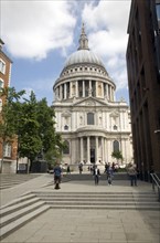 View of St Paul's cathedral from the south on Jubilee Walkway, City of London, London