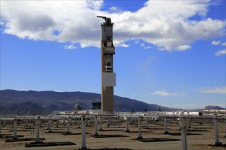 Heliostats and central receiver CESA-1 Tower at solar energy scientific research centre, Tabernas,