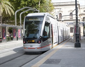 Modern Metro-Centro tram transport system station at Plaza Nueva central Seville, Spain, Europe