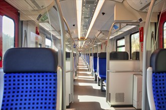 Interior, S-Bahn, empty, seats, corridor, hallway, flooded with light, Bad Cannstatt, Stuttgart,