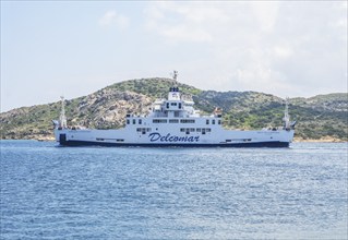 Car ferry at the island of Caprera, La Maddalena Archipelago, Sardinia, Italy, Europe