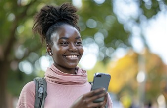 Young black student at college campus or prestigious university. DEI, diversity, inclusion concept,