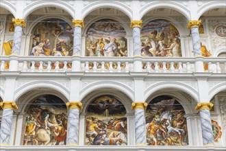 Reconstructed balcony in the large castle courtyard, Dresden, Saxony, Germany, Europe