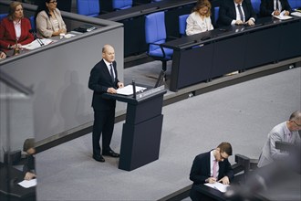 Federal Chancellor Olaf Scholz, (SPD), recorded during a government statement in the German