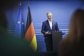 Christian Lindner (FDP), Federal Minister of Finance, gives a press statement at the Ministry of