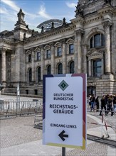 Entrance sign for visitors, Berlin Reichstag, Berlin, Germany, Europe