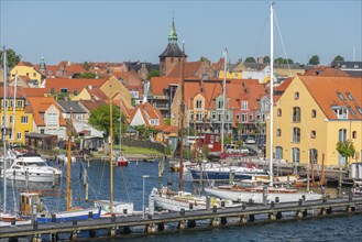 Maritime Svendborg, cityscape, museum harbour, historic sailing ships, wooden boats, Vor Freu