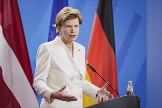 Baiba Braze, Foreign Minister of Latvia, recorded during a press conference at the Federal Foreign