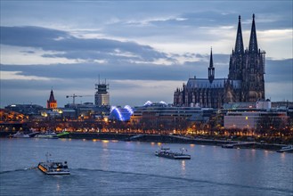 Skyline of Cologne, with the cathedral, Musical Dome theatre, on the Rhine, North Rhine-Westphalia,