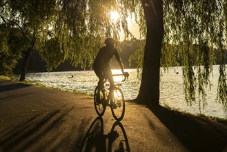 Cycling on Lake Baldeney, around 14 kilometres around the Ruhr reservoir, summer evening on the