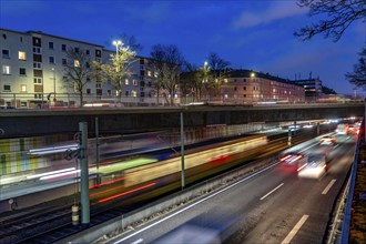 The Hausackerbrücke, inner-city road bridge over the A40 motorway and the U18 light rail line,