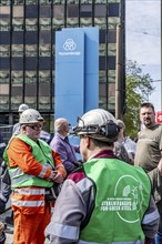 Demonstration by many thousands of steelworkers in front of the headquarters of ThyssenKrupp Steel