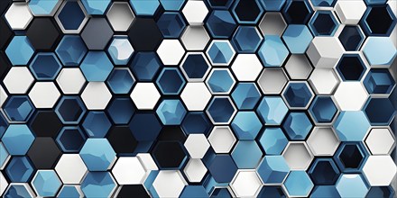 Abstract composition of interlocking blue hexagons, AI generated