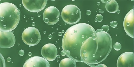 Illustration of oil and water bubbles floating serenely juxtaposed against a vivid green