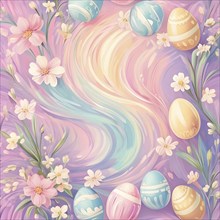 Abstract illustration of Easter with swirling pastel colors, resembling the soft hues of painted