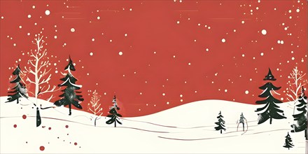 Abstract illustration of a white Christmas card with delicate hand-drawn illustrations, empty space