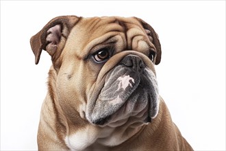 Portrait of English Bulldog dog on white background. Generative AI, AI generated