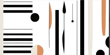 Minimalist element hand drawn mid century style vector set in abstract stripe line art, AI