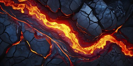 Aerial view capturing the brilliant dance of molten lava, AI generated