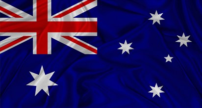 Close up of flag of Australia with cloth texture. Realistic Australia flag waving