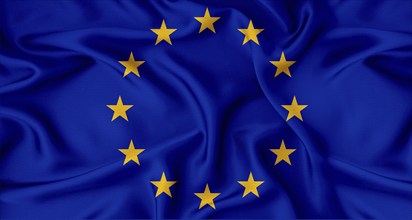 Close up of flag of the European Union with cloth texture. Realistic European Union flag waving