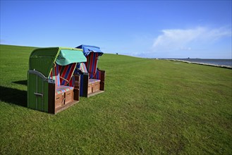 Beach chairs on the island of Pellworm, Schleswig-Holstein Wadden Sea National Park, North Frisia,