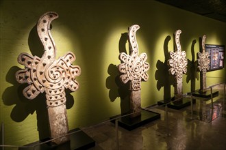 Monumental decorated battlements archaeological site and museum of Templo Mayor, Mexico City,