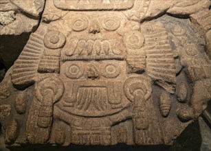 Carved stone monument depicting Tlaloc and Tlaltecuhtli, gods of rain and Earth, archaeological