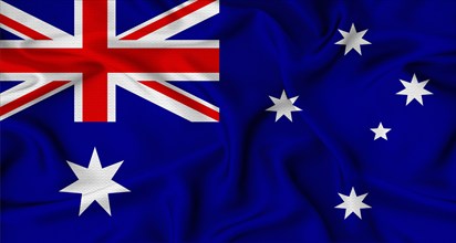 Realistic Australia flag waving. Close up of flag of Australia with cloth texture