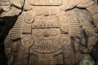 Carved stone monument depicting Tlaloc and Tlaltecuhtli, gods of rain and Earth, archaeological