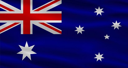 Australian flag with a fabric texture waving. Close up of flag of Australia with cloth texture