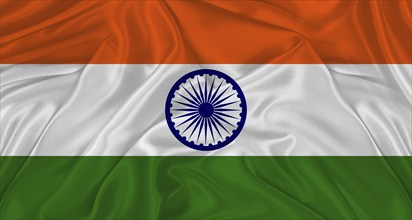 Close up of flag of India with cloth texture. Realistic flag of India waving in the wind