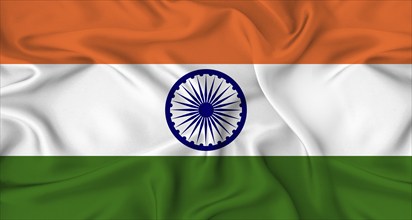 Realistic flag of India waving in the wind. Close up of flag of India with fabric texture