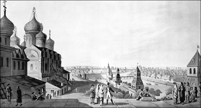 Historic drawing, 19 Century, 1807, cityscape of Moscow, Russia, Europe, Historische Zeichnung,