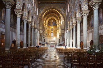 Lavish interior of the Cathedral of Santa Maria Nuova. Monreale, Sicily. Italy