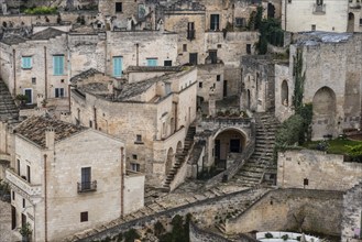 Residential cave houses in historic downtown Matera, Italy, Europe