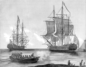 Historical illustration, Different types of English warships, early 19th Century, verschiedene