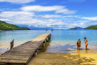 Ilha Grande Brazil 23. November 2020 Amazing Mangrove beach and Pouso beach on with wooden jetty