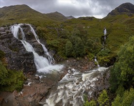 Waterfalls, The Meeting of Three Waters, Glencoe, Highlands, Scotland, Great Britain