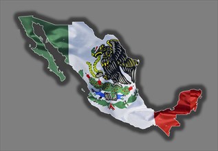 Outline map of Mexico designed with the national flag