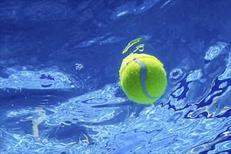 Tennis Summer Concept, Tennis Ball Underwater, Swimming Pool, Summer Tennis Camp